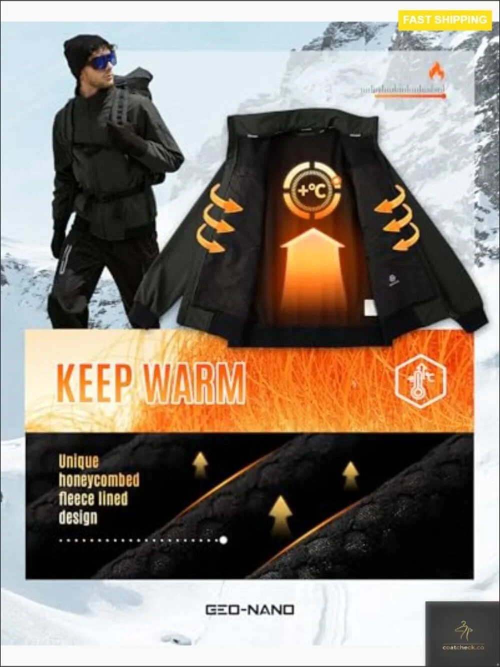Waterproof Fleece Lined Softshell Jacket Lightweight Zip Up Outdoor Windbreaker